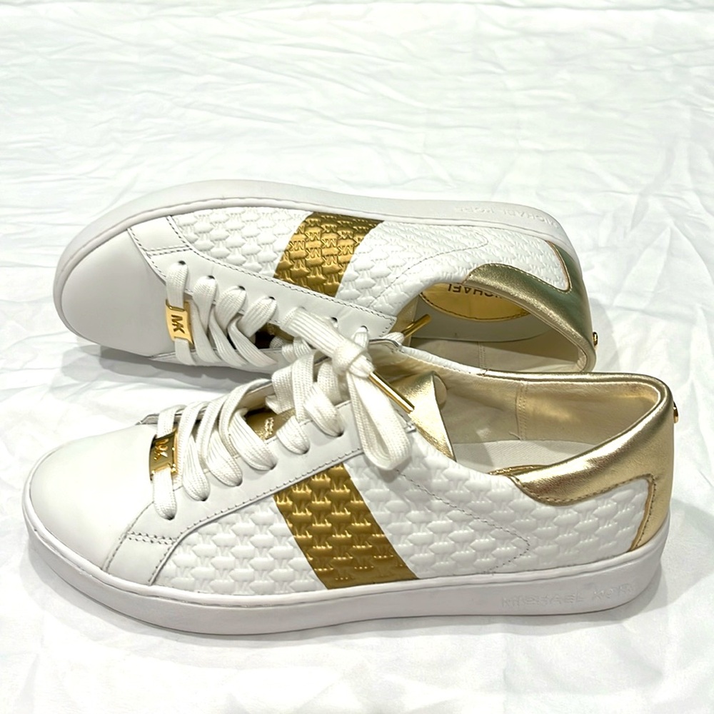 Michael Kors White & Gold Quilted Sneakers